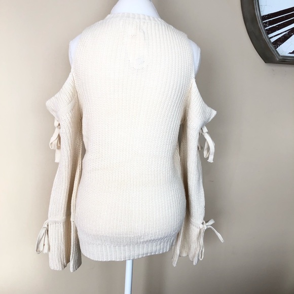 💕HP💕Cream Cold Shoulder Bell Sleeve Knit Sweater - Picture 3 of 7